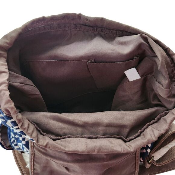 Joe Boxer Backpack Jute Fabric w/Vegan Strap Blue/White Brown - Picture 8 of 11